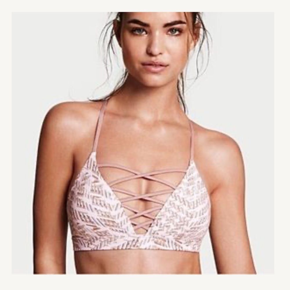 Victoria’s Secret Sport Women’s Pink Grey Lattice VSX Cross Straps Sports Bra S
